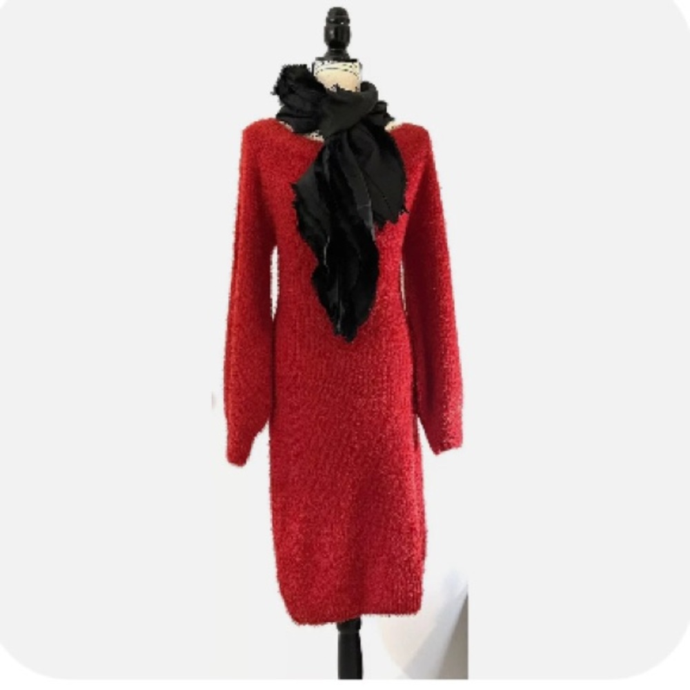 Almost Famous Women’s Red Ribbed Long Below Knee Long Sleeves Dress Size 3X